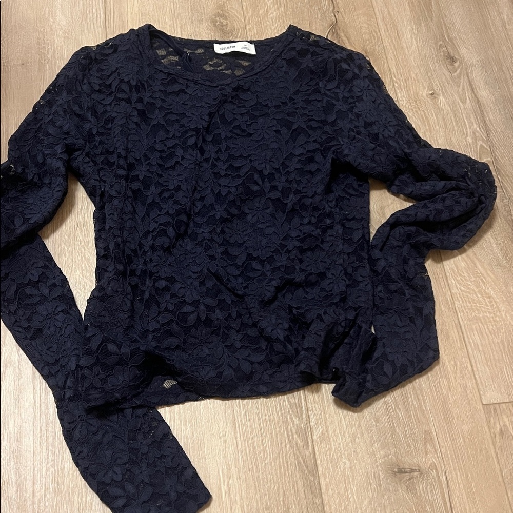 Hollister Navy Lace Long Sleeve Top